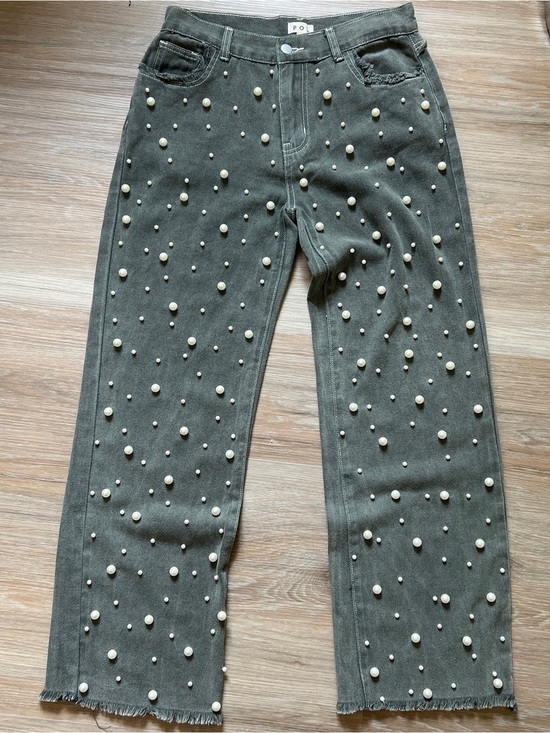 POL Denim - POL Pearl Embellished Wide Leg Jeans Gray Denim Size S NWOT 28